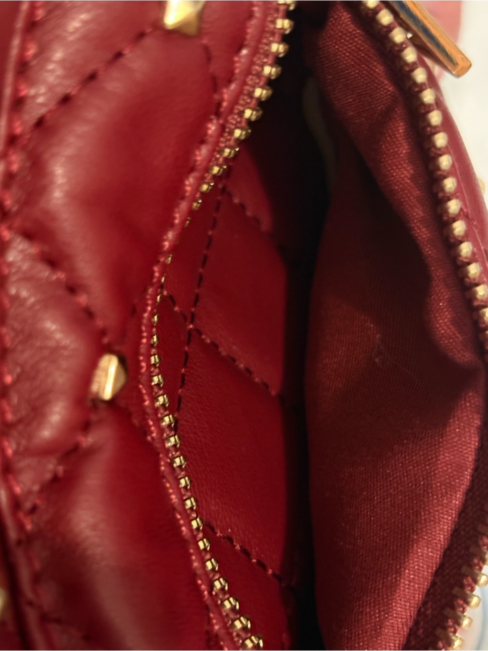 Badgley Mischka Quilted Burgundy Mini Backpack with Gold Hardware - Picture 5 of 7